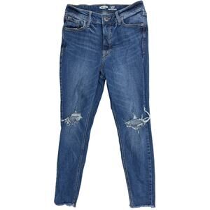 Old Navy Rockstar Super Skinny Jeans Womens Size 2 Blue Denim High Rise Raw Hem